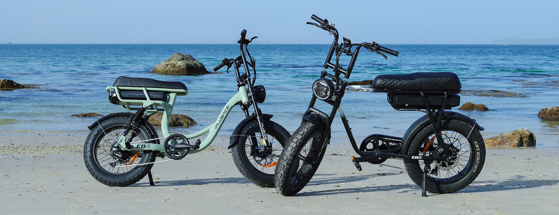 Electric bike riding on the beach