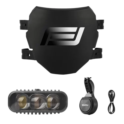 LED Bar Headlight + Front Fork Panel + Horn with Alarm — Combination Kit Applicable for: EB2 / EB8 Upgrade your e-bike with this all-in-one combination kit, integrating powerful lighting, enhanced safety, and theft protection into one clean, factory-style solution. Designed specifically for Fluence EB2 and EB8, this kit delivers performance, visibility, and security in a single upgrade. What’s Included: 💡 High-brightness LED bar headlight — wide beam and long-range illumination for night riding. 🛡️ Front fork panel — protects cables and enhances the bike’s front-end appearance. 🔊 Loud horn (claxon) — clearly alerts pedestrians and traffic. 🚨 Built-in alarm system — motion-sensitive alarm to deter theft and unauthorized movement. Key Features: ⚙️ Perfect compatibility — engineered for EB2 / EB8 models. 🔐 Integrated design — clean wiring and a streamlined, professional look. 🌧️ Weather-resistant construction — reliable in rain, dust, and daily riding conditions. 🔧 Easy installation — complete set with matched components for quick setup. 🚴 Enhanced safety & security — see more, be heard, and protect your bike. Perfect for: LED Bar Headlight + Front Fork Panel + Horn with Alarm Combo